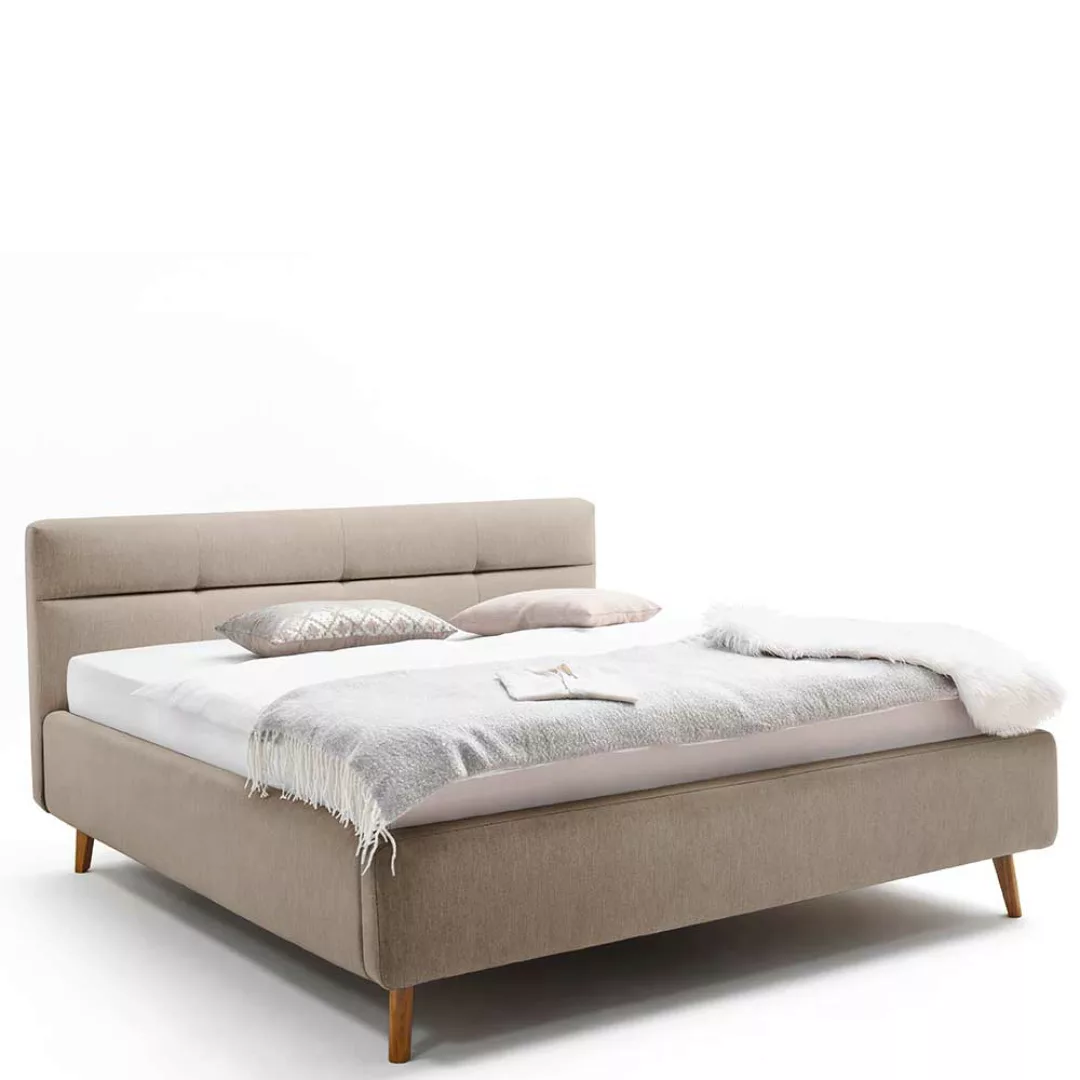Doppeltbett in Beige Webstoff Bettkasten günstig online kaufen