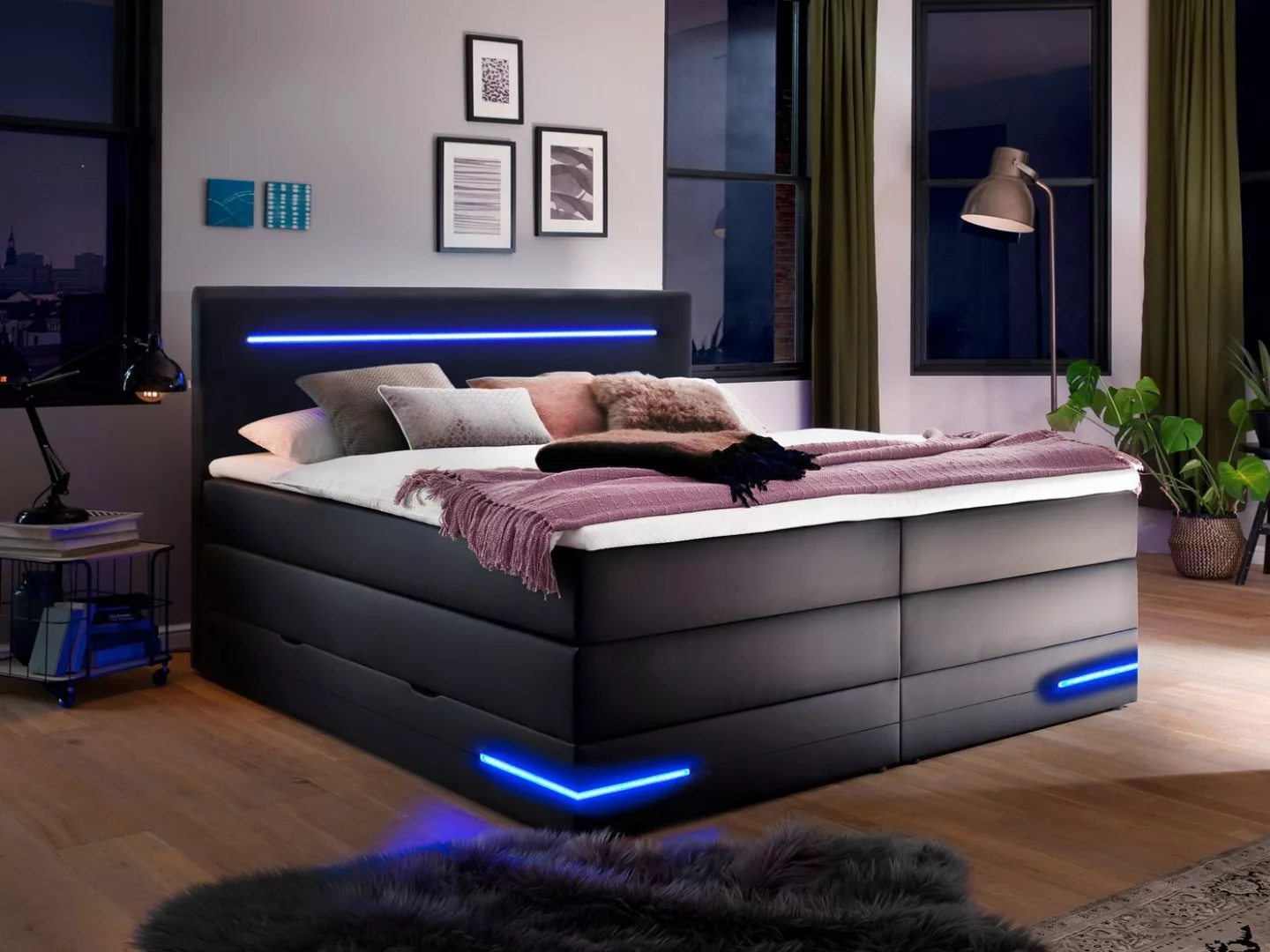 wonello Boxspringbett Daytona, mit LED Beleuchtung und Topper, wahlweise mi günstig online kaufen