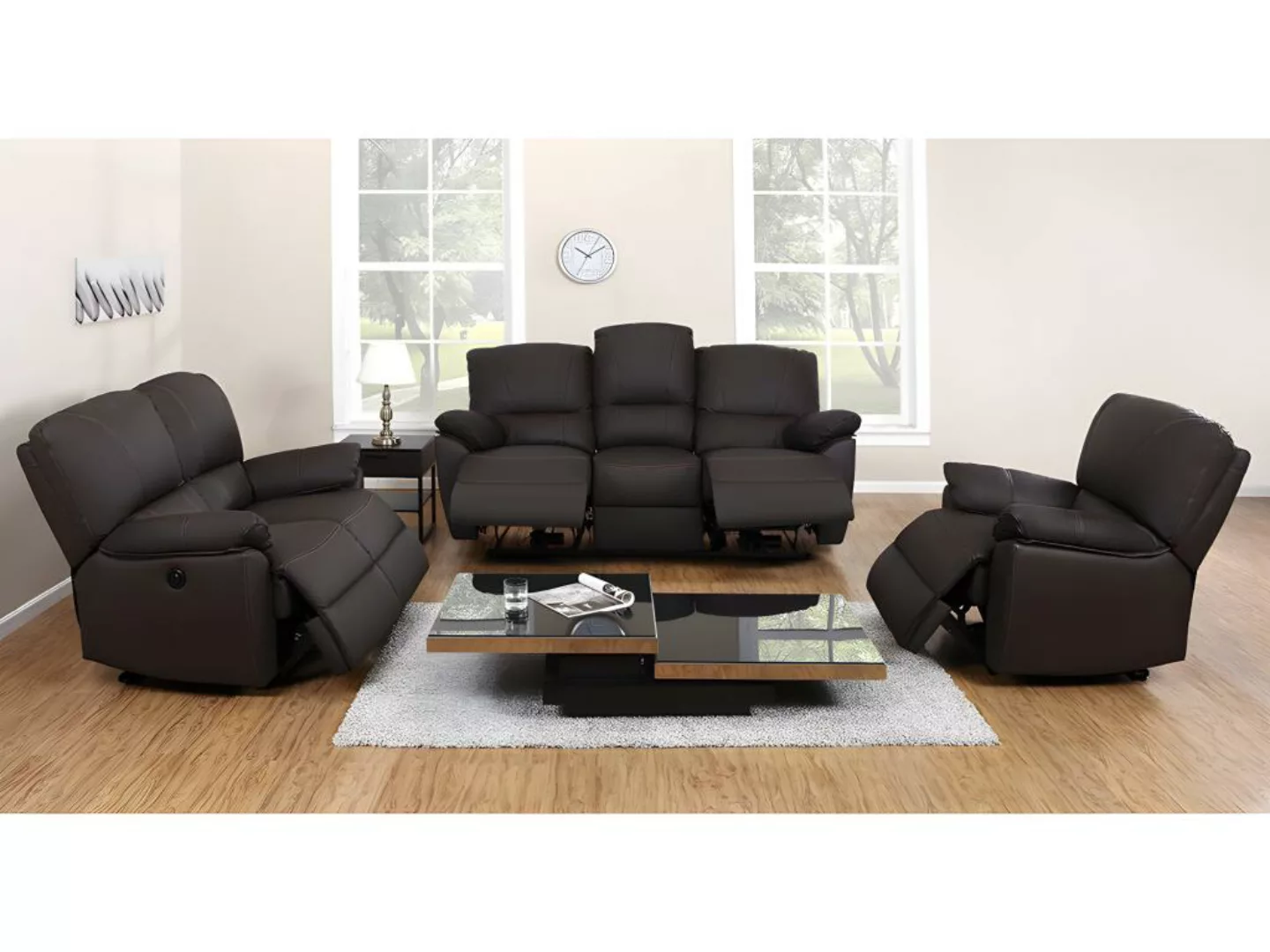 Relaxsofa Ledergarnitur elektrisch 3+2+1 - Braun - MARCIS günstig online kaufen