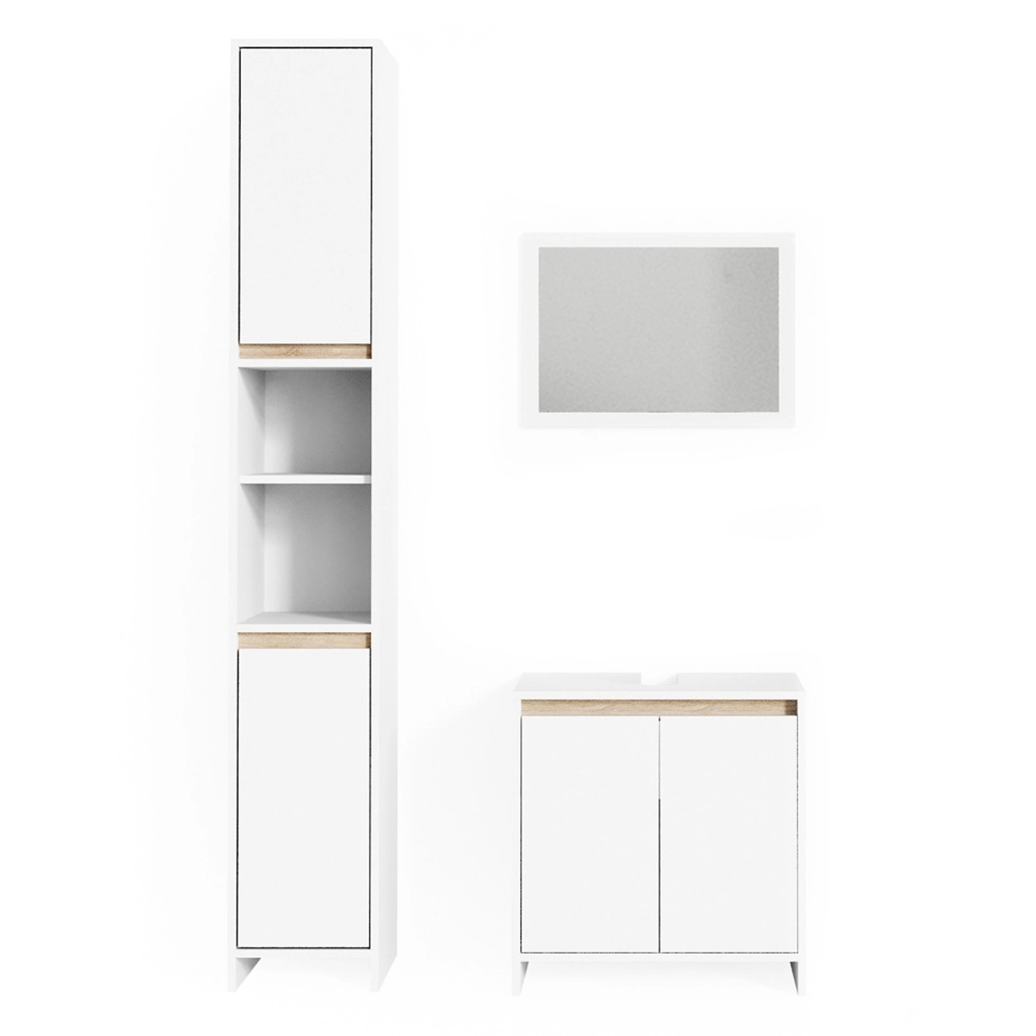 Vicco Badmöbel-Set Emma Weiß/Sonoma 3 Teile mit Hochschrank günstig online kaufen