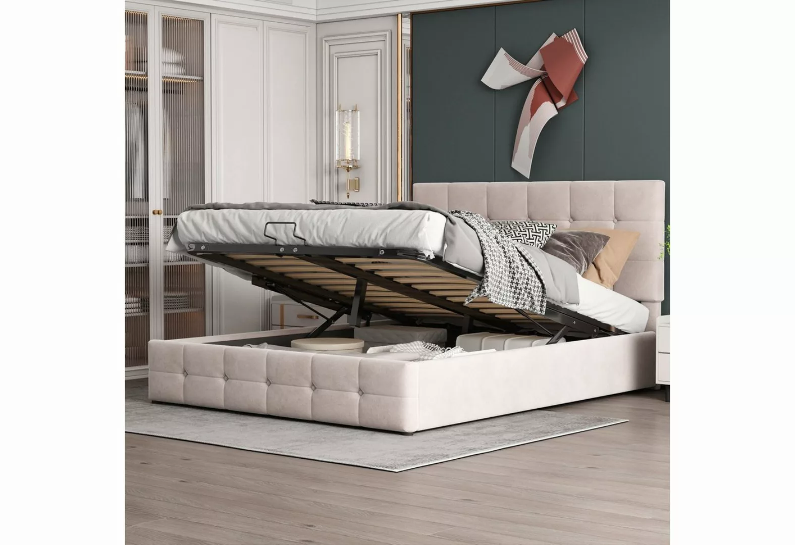 Sweiko Polsterbett, Doppelbett mit verstellbarem Kopfteil und Lattenrost, h günstig online kaufen