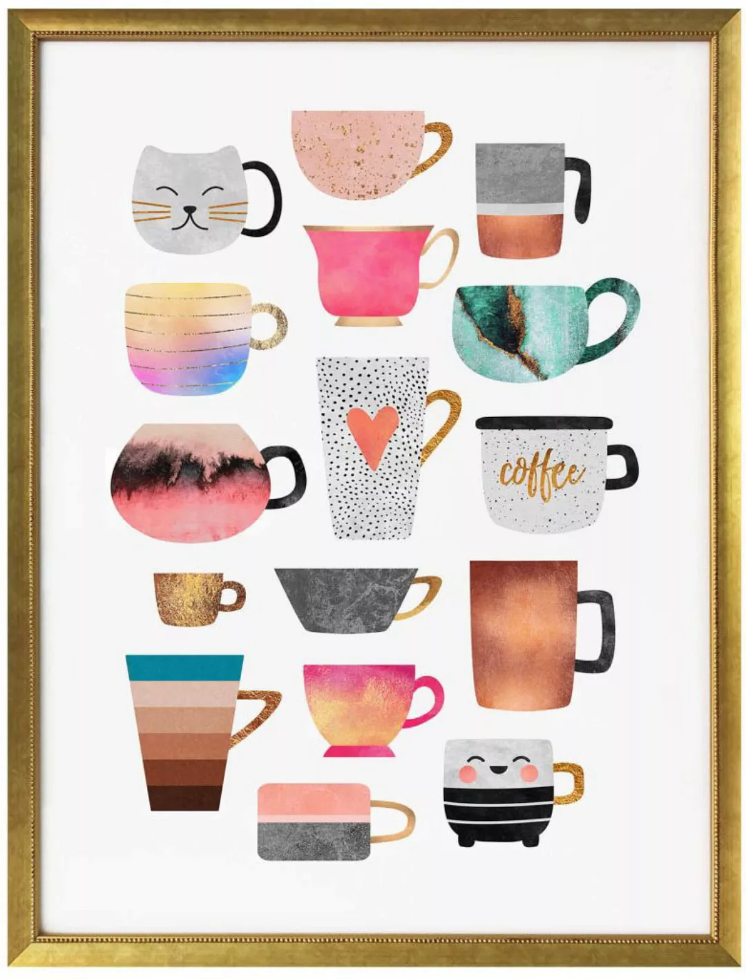 Wall-Art Poster »Kaffeetassen Bunt«, Geschirr & Besteck, (1 St.) günstig online kaufen