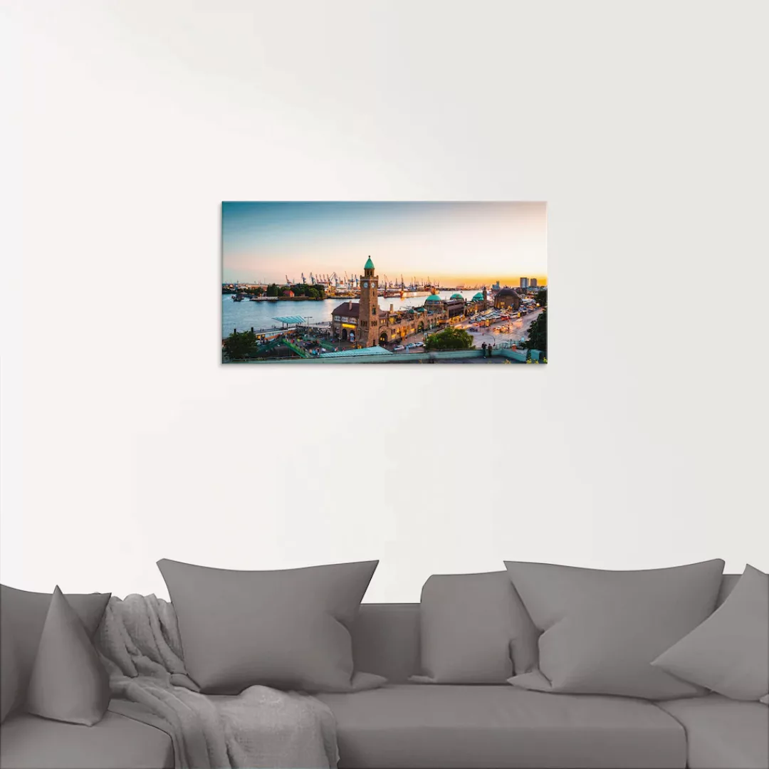Artland Glasbild »Hamburg Hafen und Landungsbrücken«, Deutschland, (1 St.) günstig online kaufen