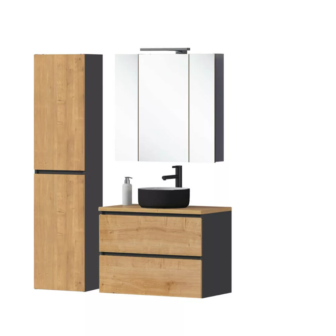 Badezimmer Set mit LED Spiegelschrank MODENA-56 in anthrazit mit Hamilton E günstig online kaufen