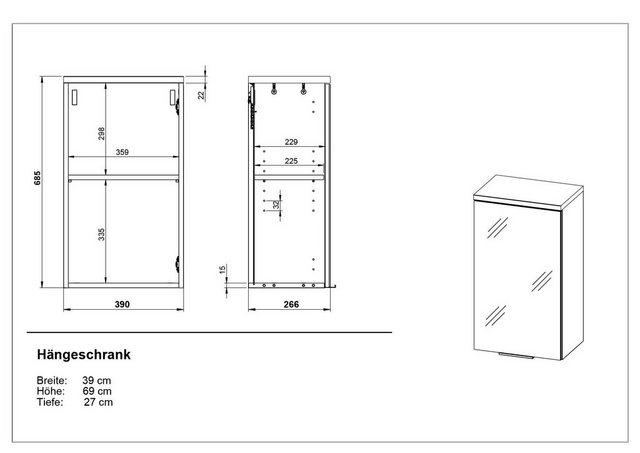 KADIMA DESIGN Midischrank Badehängeschrank LEINE Weiß Grau 39 x 69 x 27 günstig online kaufen