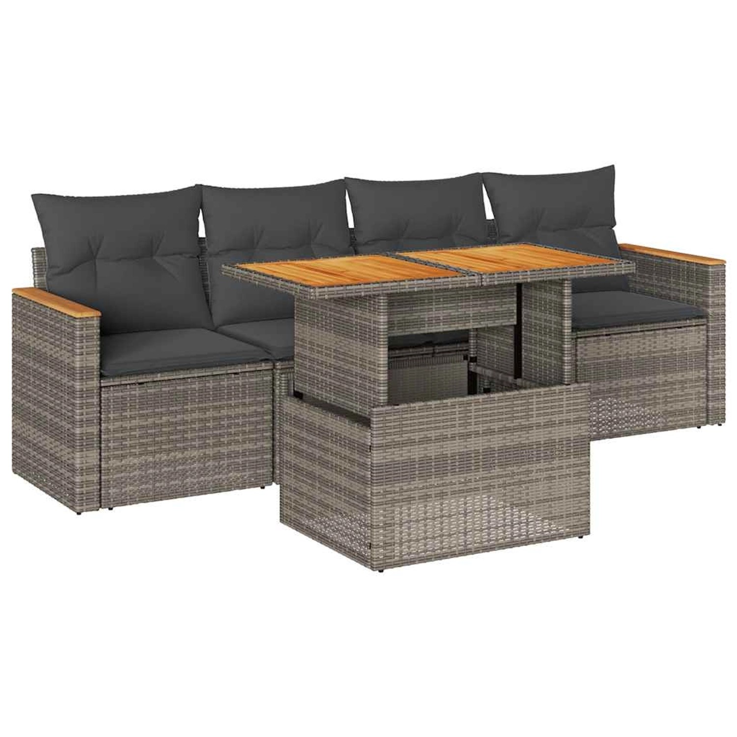 vidaXL 5-Tlg Garten-Sofagarnitur mit Kissen Grau Poly Rattan Akazie 3327434 günstig online kaufen