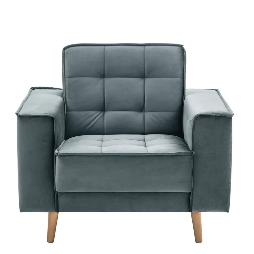 Einzelsessel blaugrau Retro aus Samtvelours 45 cm Sitzhöhe günstig online kaufen
