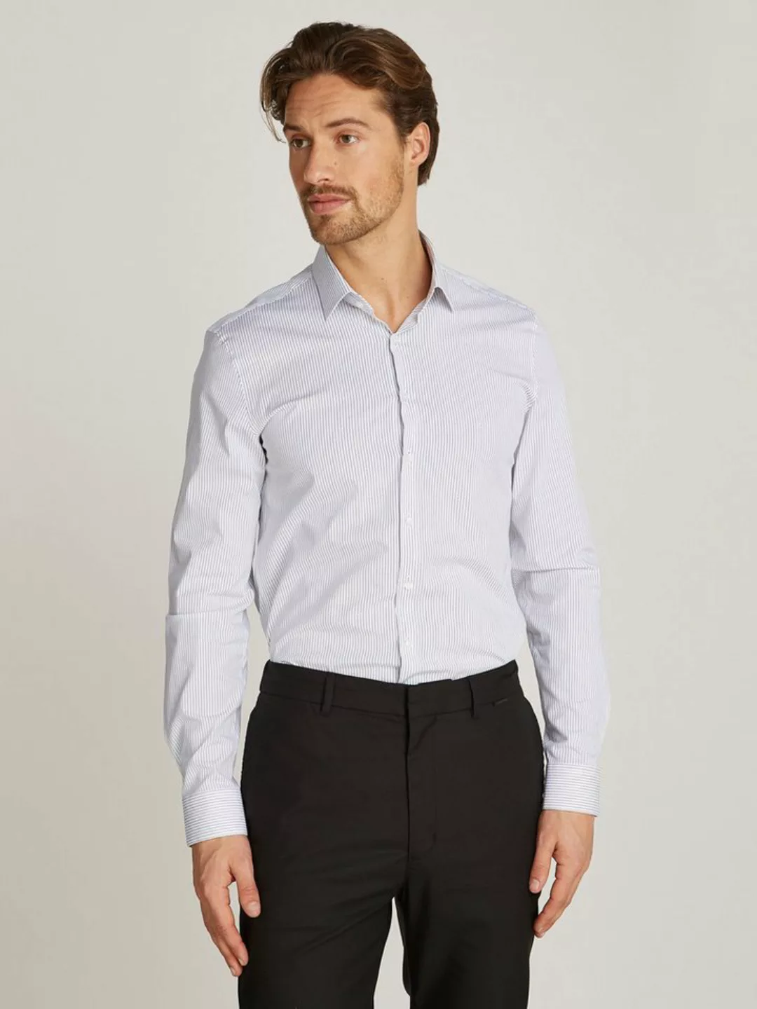 Calvin Klein Langarmhemd POPLIN STRIPE SLIM SHIRT in gesteifter Optik günstig online kaufen