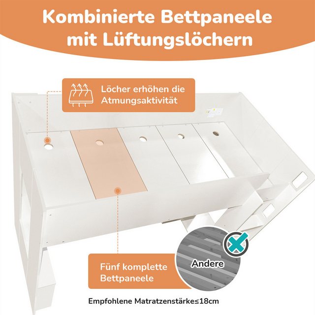 autolock Hochbett 90 x 200 cm Hochbett, Vielseitiges 3-in-1 Holzbett, Weiß günstig online kaufen