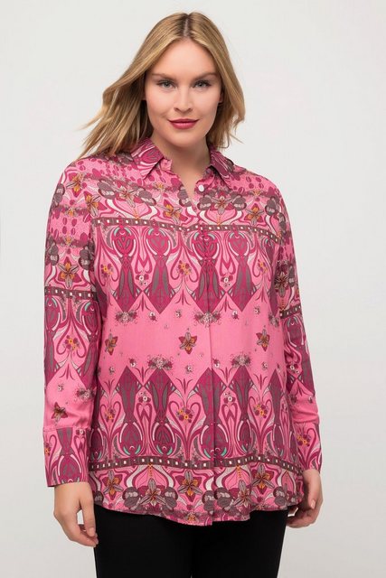 Ulla Popken Longbluse Satinbluse Art-Déco-Design Hemdkragen Langarm günstig online kaufen