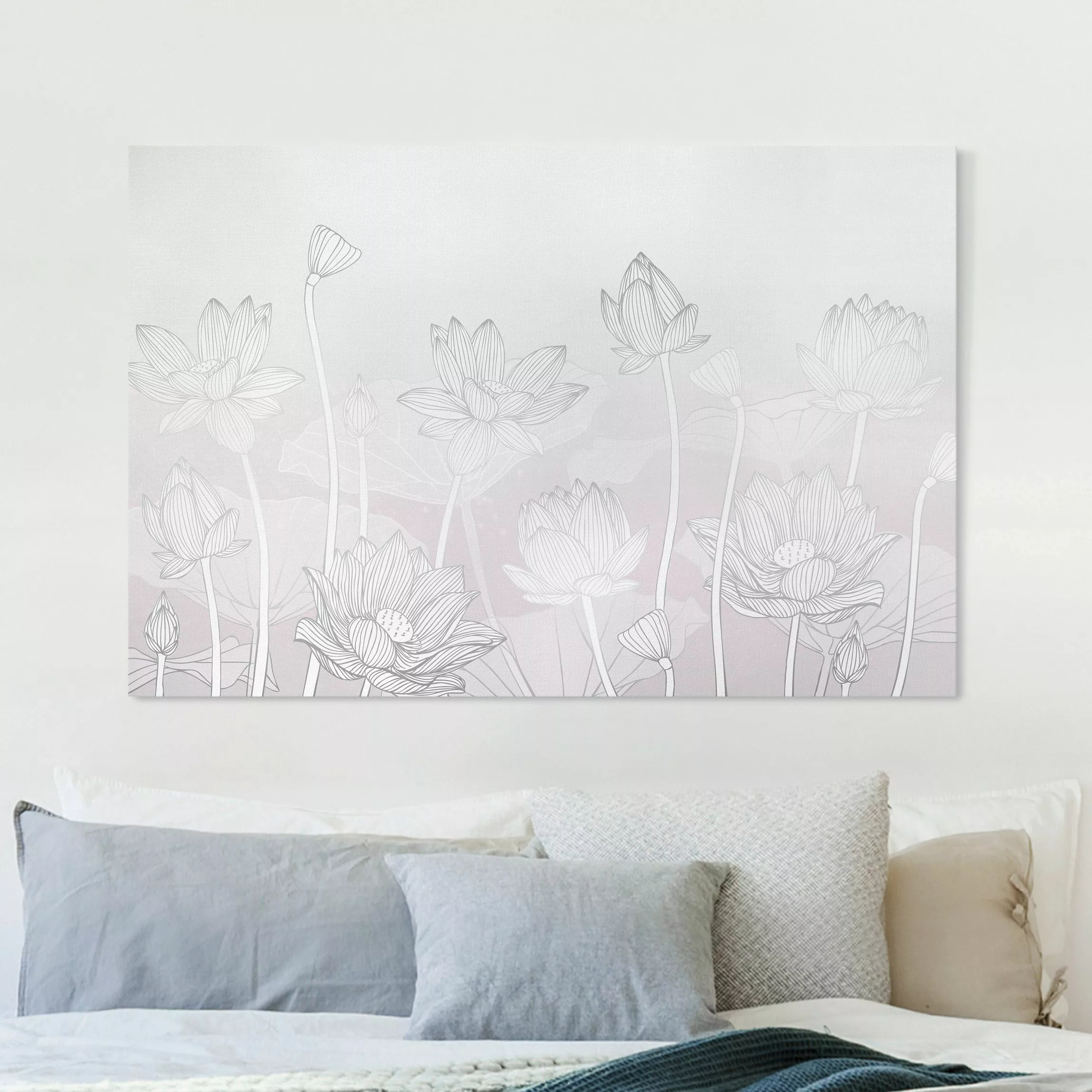 Leinwandbild Lotus Illustration Silber und Violett günstig online kaufen