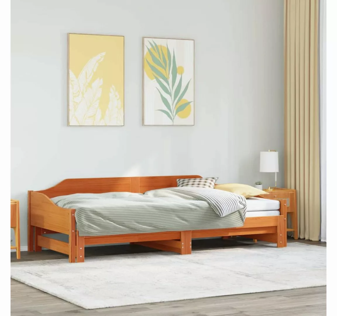 vidaXL Bett, Tagesbett Ausziehbar Wachsbraun 80x200 cm Massivholz Kiefer günstig online kaufen