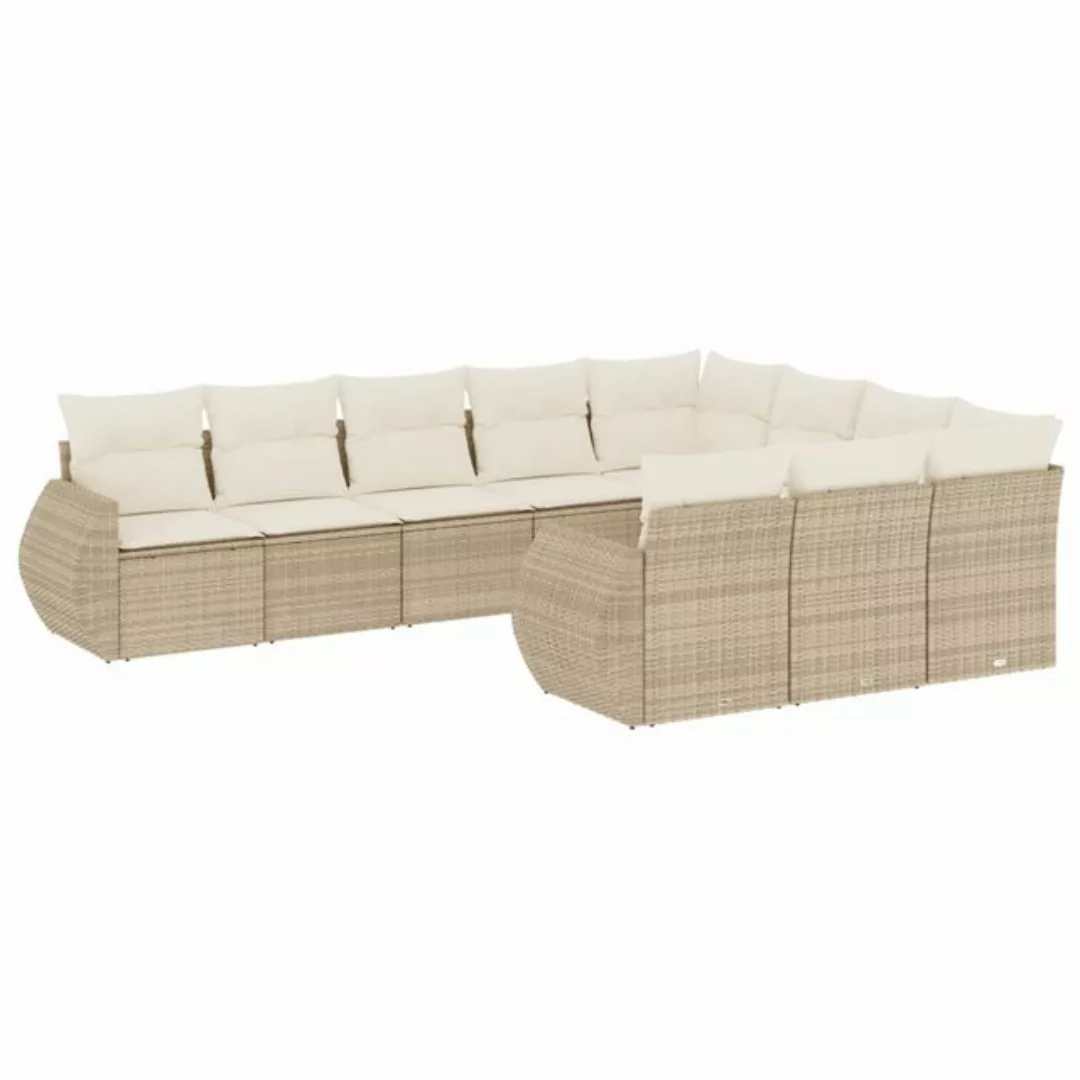 vidaXL Sofaelement 10-tlg. Garten-Sofagarnitur mit Kissen Beige Poly Rattan günstig online kaufen