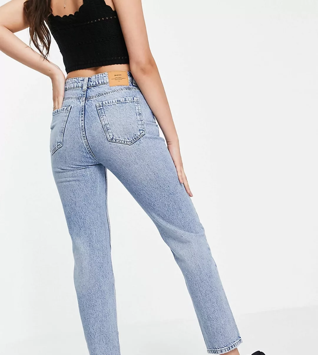 Stradivarius Tall – Mom-Jeans in Vintage-Optik aus Bio-Baumwolle in heller günstig online kaufen