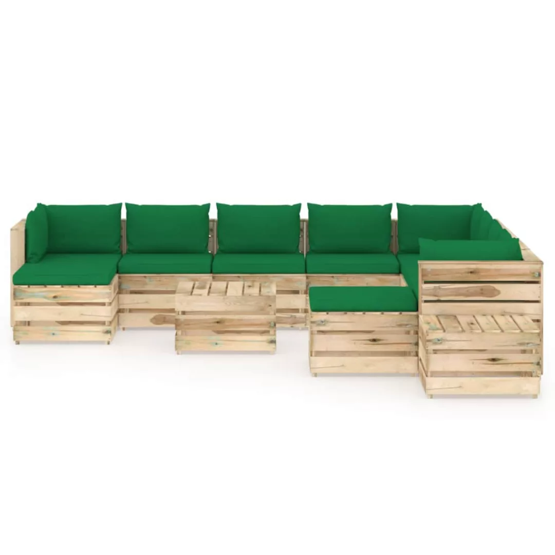 12-tlg. Garten-lounge-set Mit Kissen Grün Imprägniertes Holz günstig online kaufen