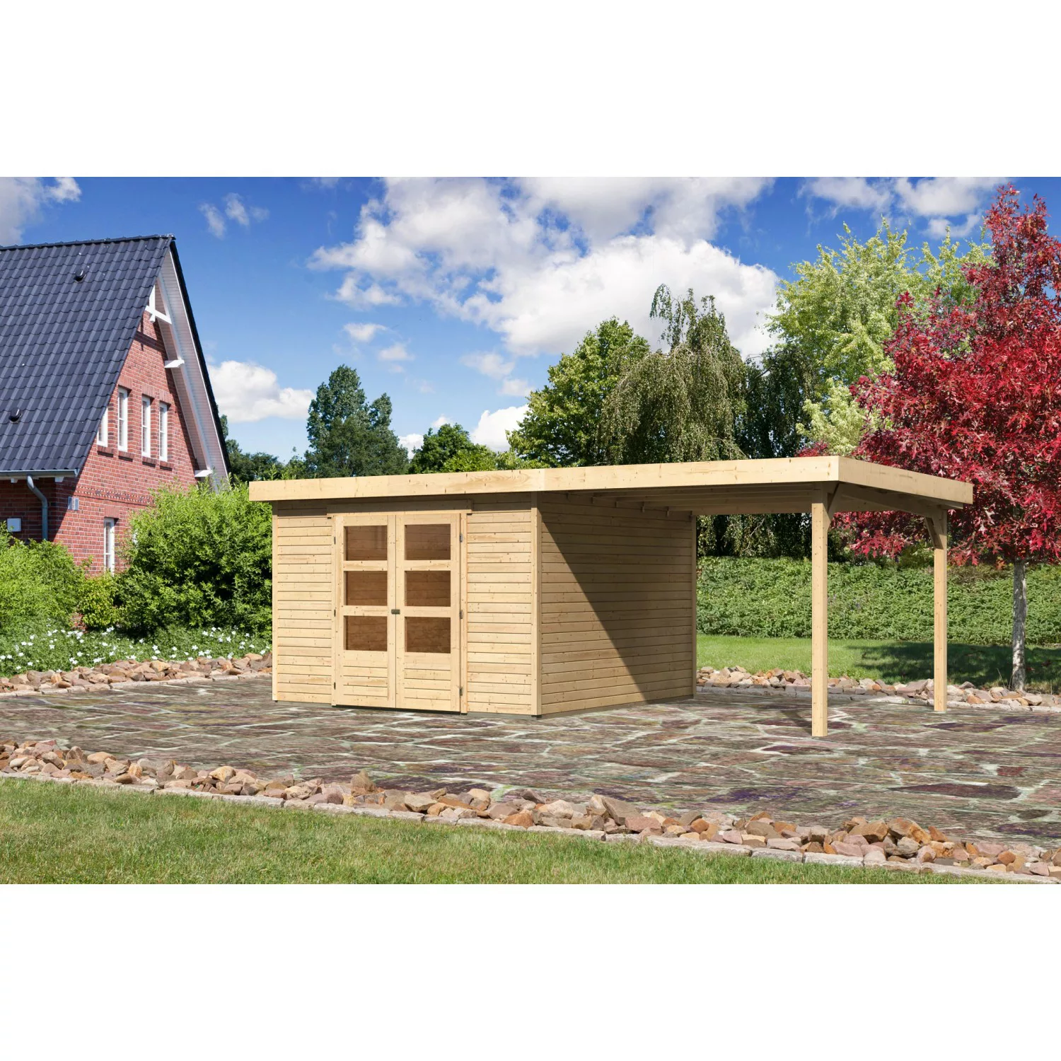 Karibu Holz-Gartenhaus/Gerätehaus Boras Natur Flachdach Unbehandelt 298 cm günstig online kaufen