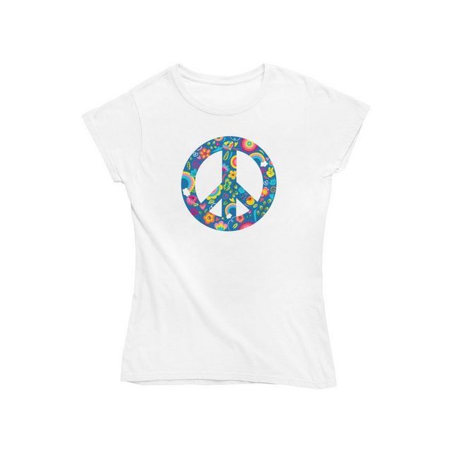 Novux T-Shirt Blue Floral Peace Damen Tshirt Farbe Weiß günstig online kaufen