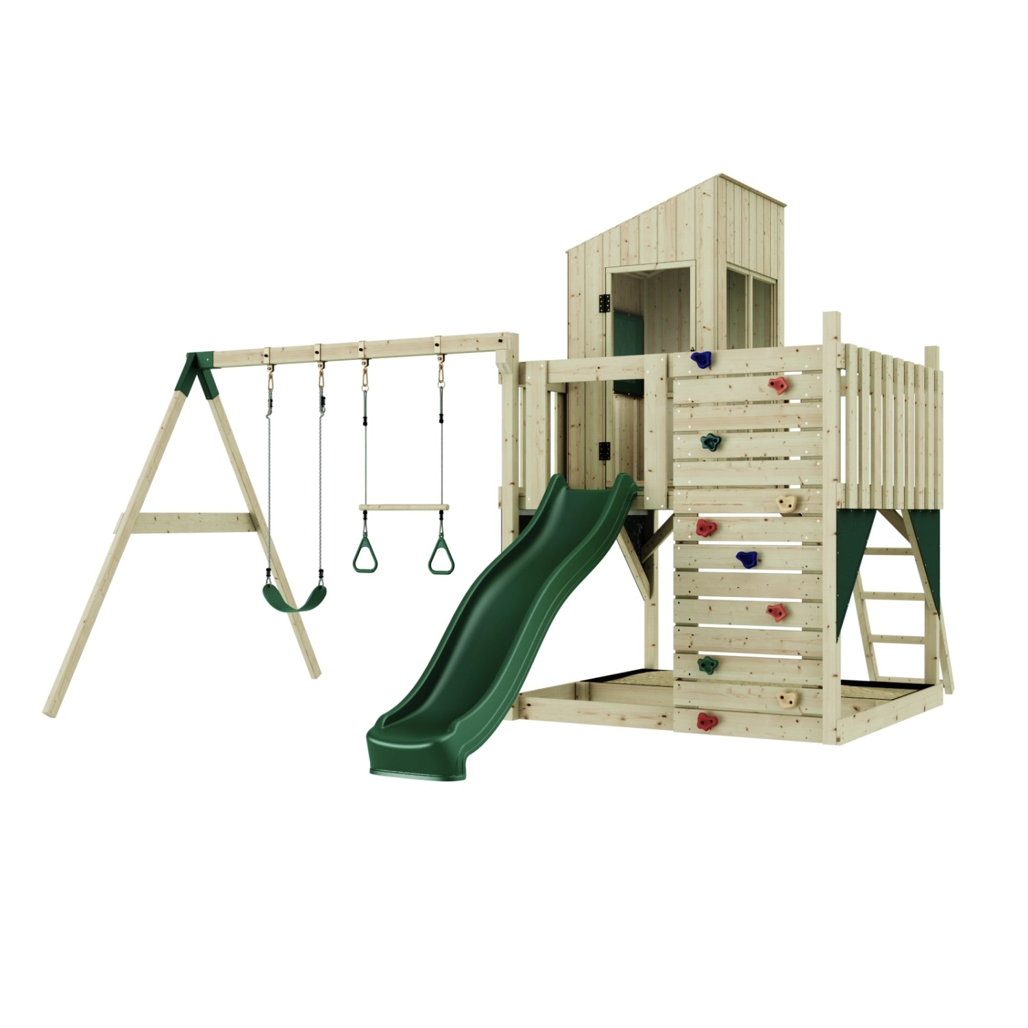 PolarPlay Spielturm Henry Schaukel Trapezstange Kletterwand Rutsche Grün günstig online kaufen