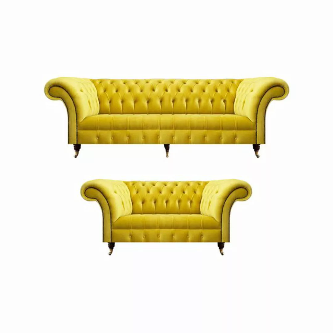 JVmoebel Chesterfield-Sofa Wohnzimmer Gelb 2x Sofas Dreisitze mit Zweisitze günstig online kaufen