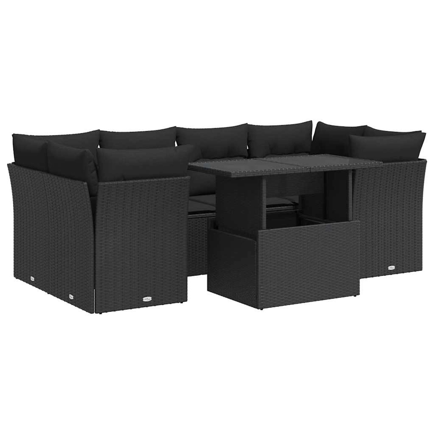 vidaXL 7-Tlg Garten-Sofagarnitur mit Kissen Schwarz Poly Rattan 3326106 günstig online kaufen