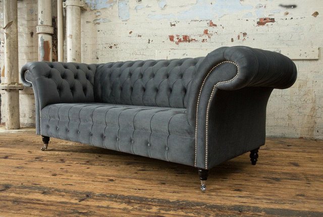 Xlmoebel 3-Sitzer Chesterfield Sofa in klassischem Grau aus Stoffpolsterung günstig online kaufen