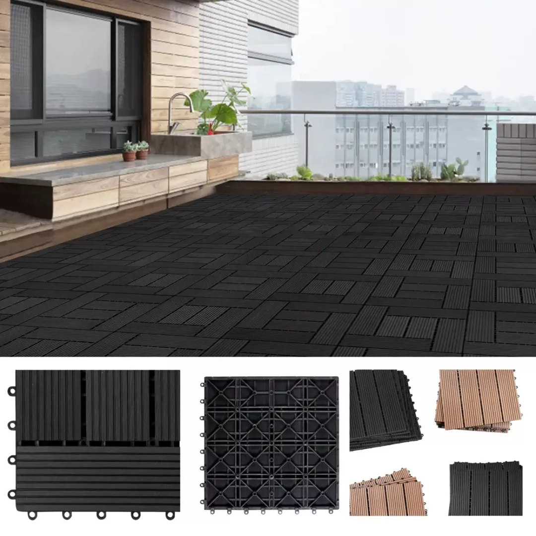Casaria Holzfliesen 44x Mosaik Anthrazit, Terrassenfliesen günstig online kaufen