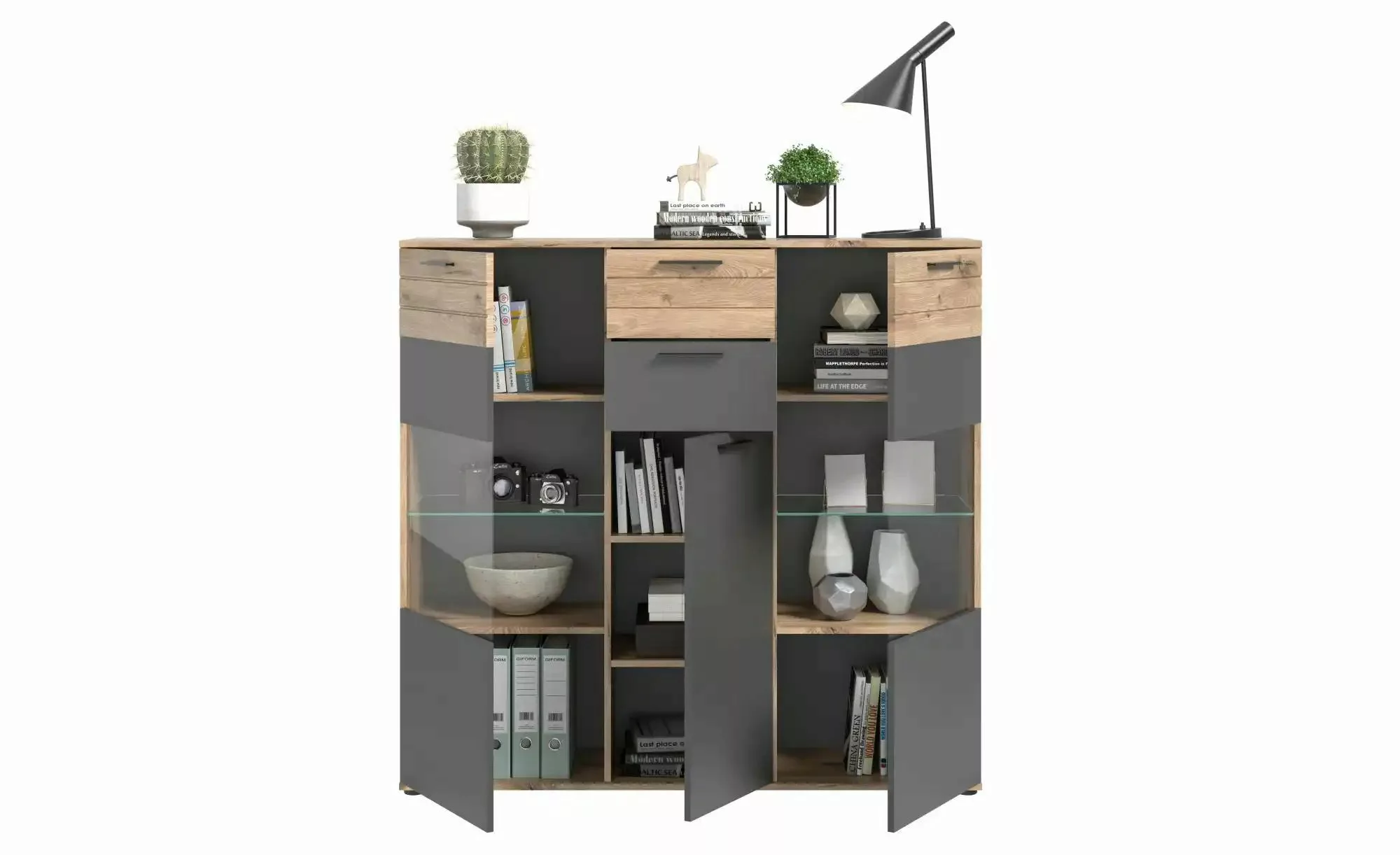 Highboard ¦ grau ¦ Maße (cm): B: 140 H: 134 Kommoden & Sideboards > Highboa günstig online kaufen