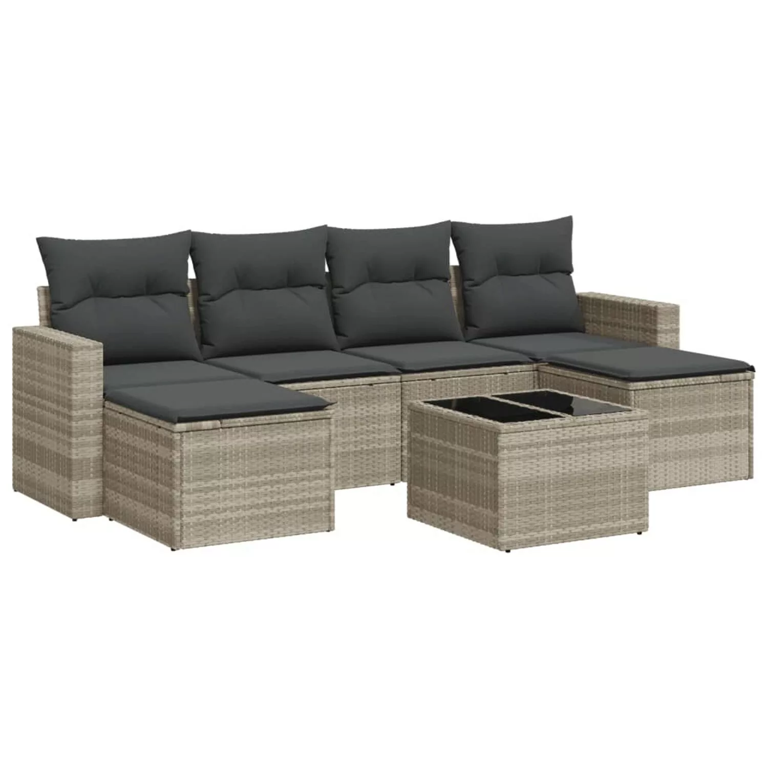 vidaXL 7-tlg Garten-Sofagarnitur mit Kissen Hellgrau Poly Rattan Modell 8 günstig online kaufen