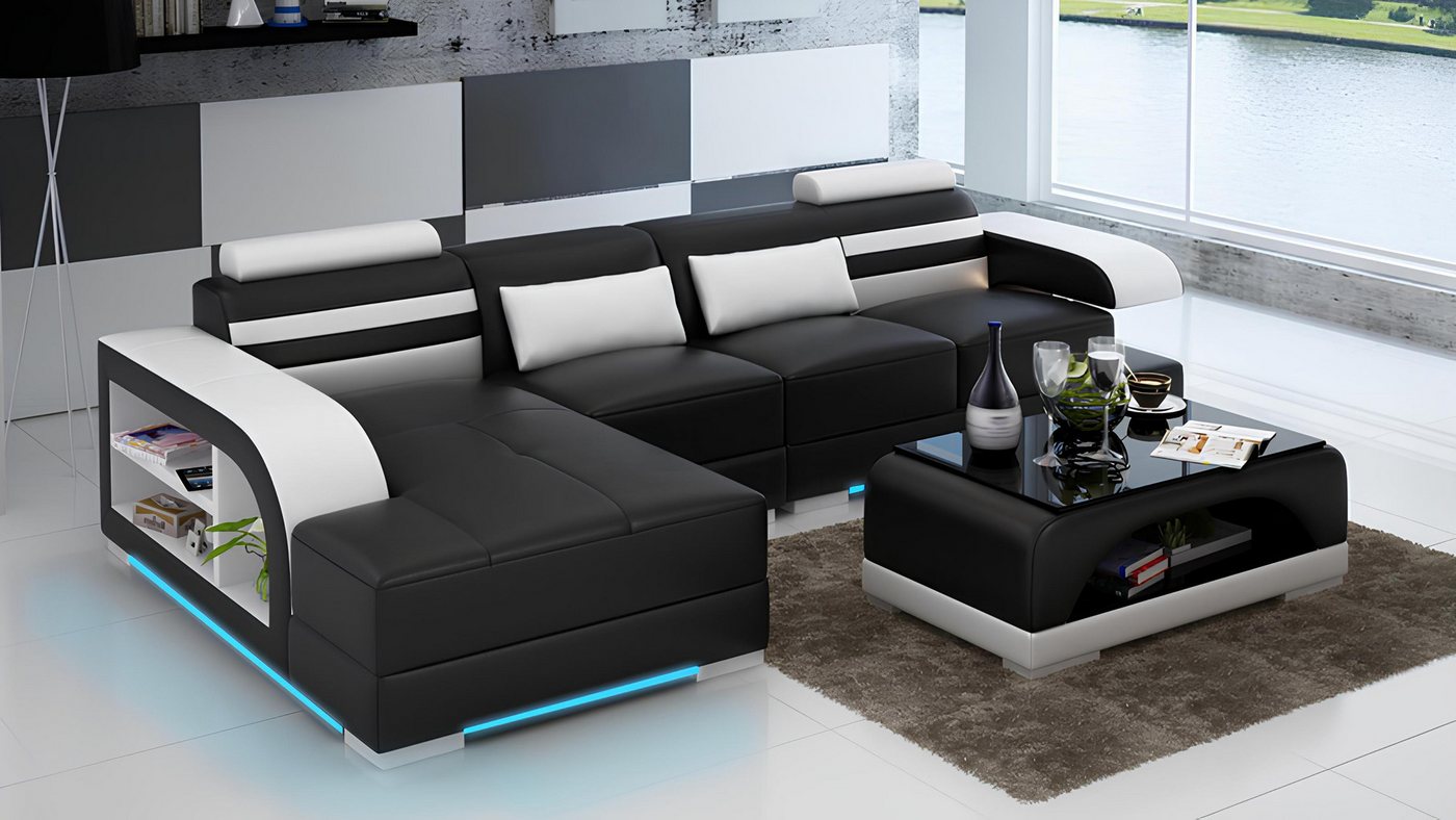 Xlmoebel Ecksofa Modernes Ecksofa aus Leder mit USB-Anschluss, Wohnlandscha günstig online kaufen