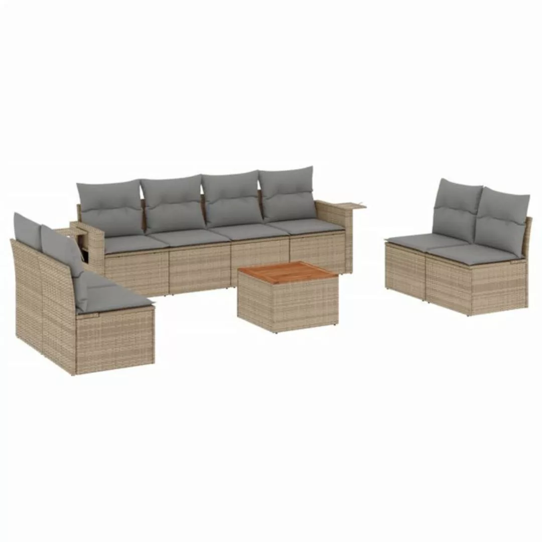 vidaXL Sofaelement 9-tlg. Garten-Sofagarnitur mit Kissen Beige Poly Rattan günstig online kaufen