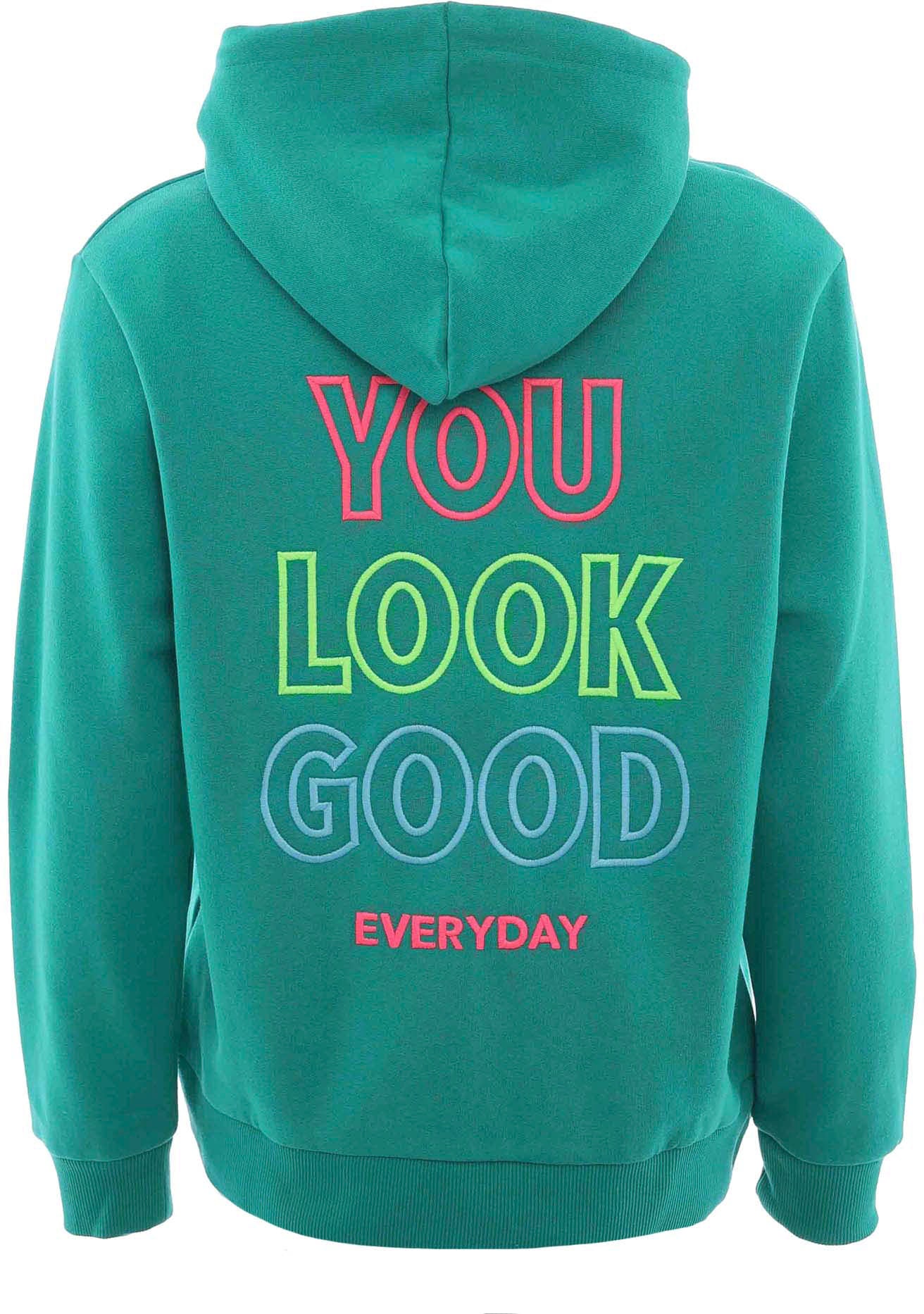 Zwillingsherz Sweatshirt mit "Happy"-Aufstick in neonfarben auf Vorder- und günstig online kaufen