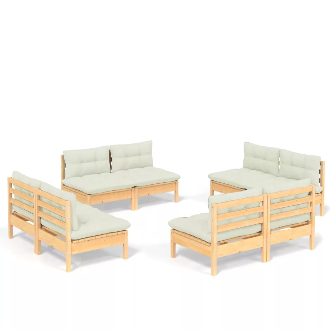 8-tlg. Garten-lounge-set Mit Creme Kissen Kiefernholz günstig online kaufen