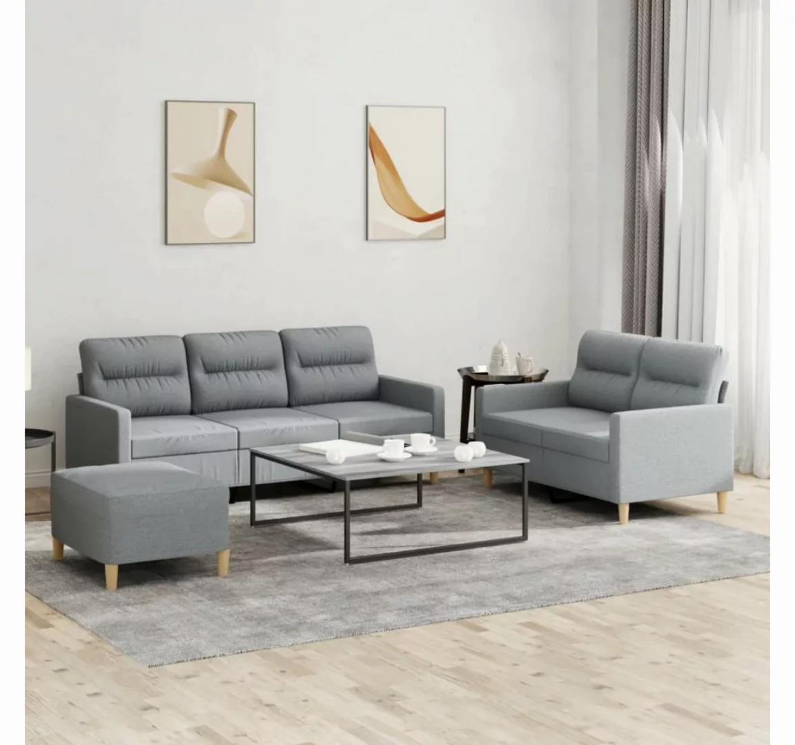 vidaXL Sofa Sofagarnitur Set mit Kissen Stoff, 3-tlg., Hellgrau günstig online kaufen