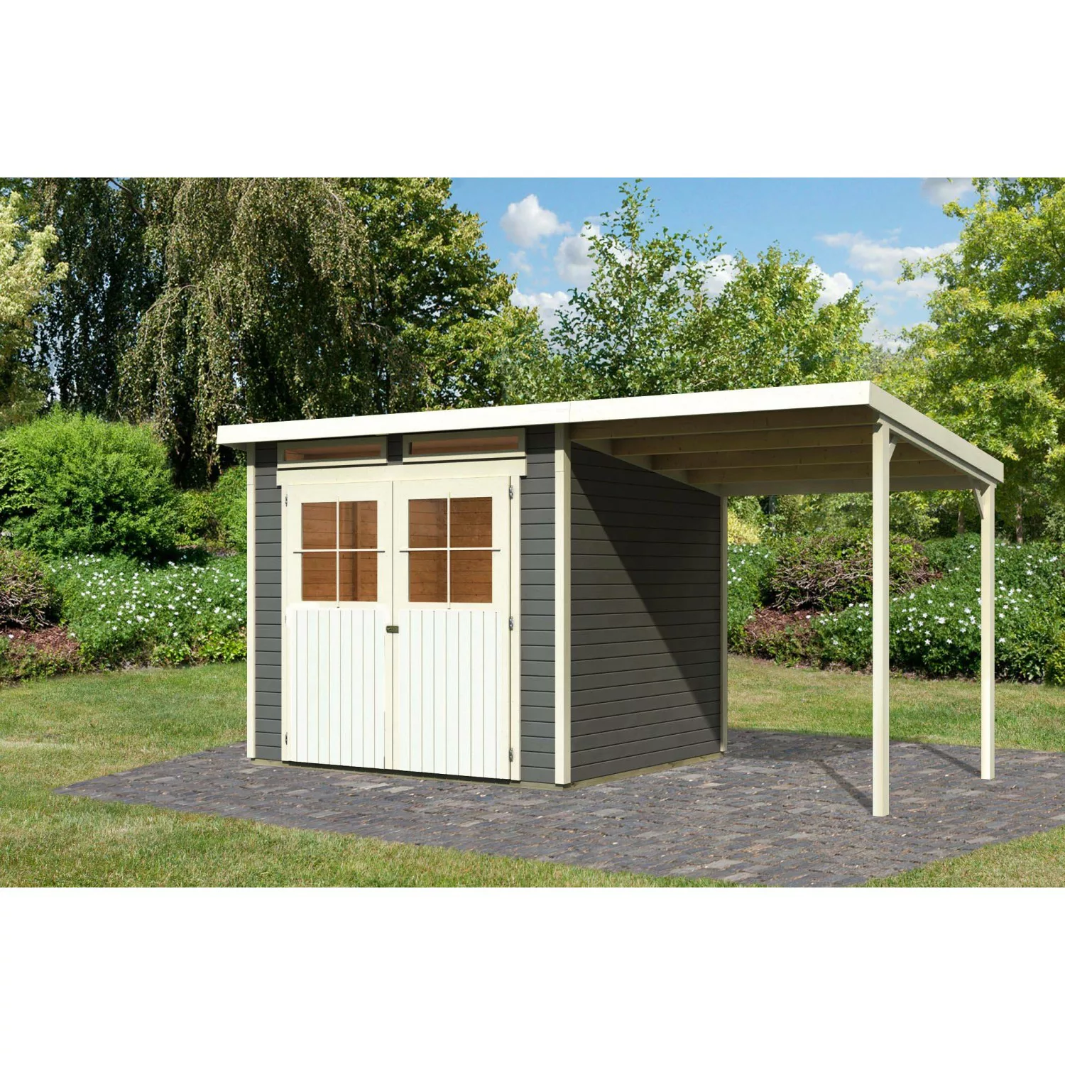 Karibu Holz-Gartenhaus Egersund Terragrau Pultdach Lackiert 238 cm x 213 cm günstig online kaufen