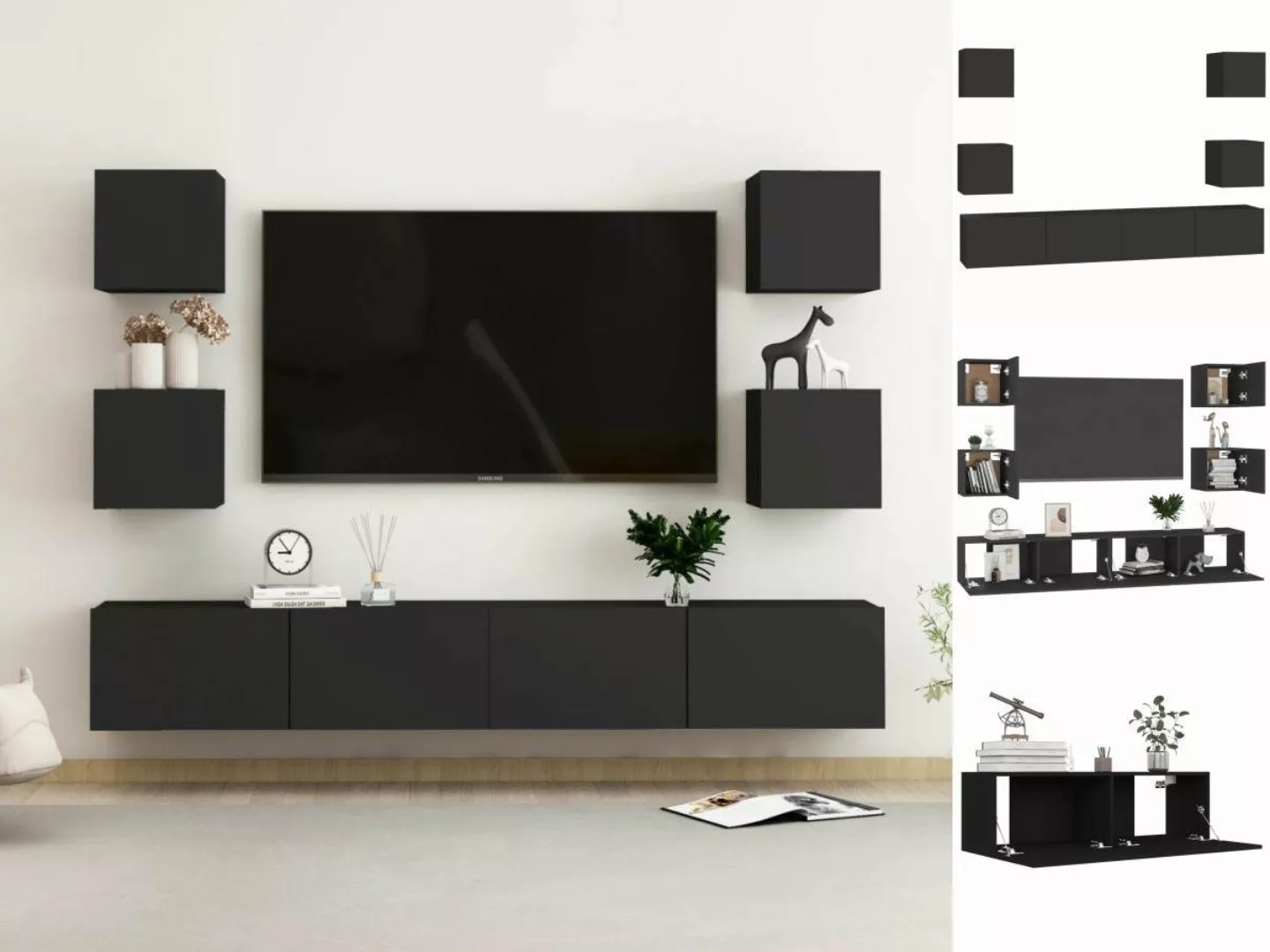 vidaXL TV-Schrank 6-tlg TV-Schrank-Set Schwarz Spanplatte TV-Konsole für Fe günstig online kaufen