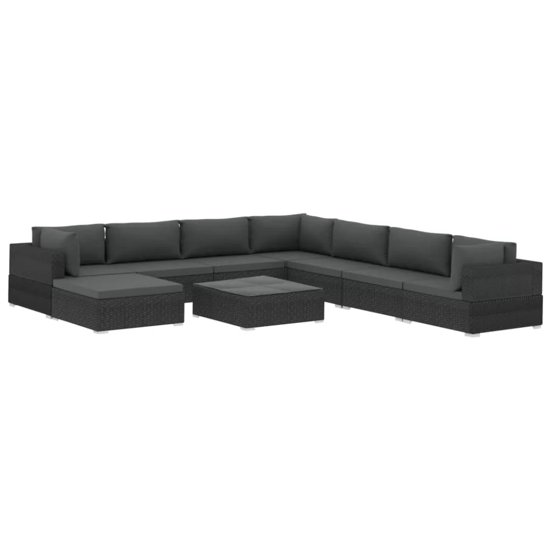 9-tlg. Garten-lounge-set Mit Auflagen Poly Rattan Schwarz günstig online kaufen