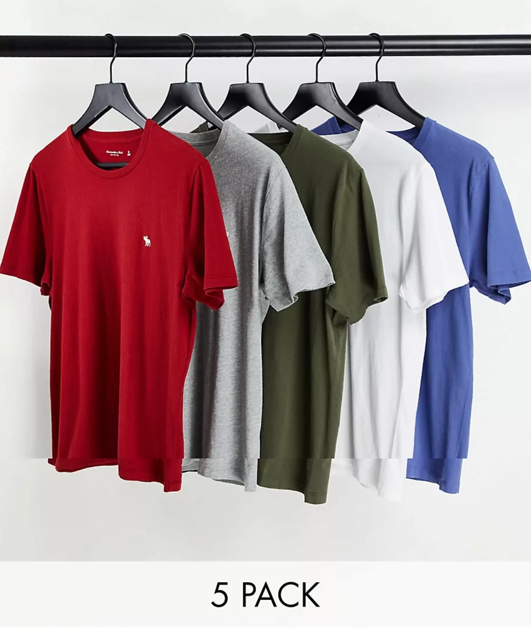 Abercrombie & Fitch – 5er-Set T-Shirts mit Logo in Rot/Grau/Grün/Weiß/Blau- günstig online kaufen