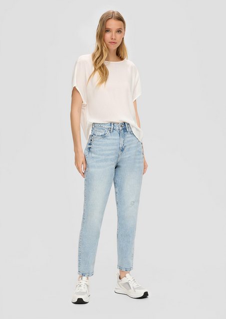 QS 7/8-Hose Ankle-Jeans Mom / Relaxed fit / High rise / Tapered leg Waschun günstig online kaufen