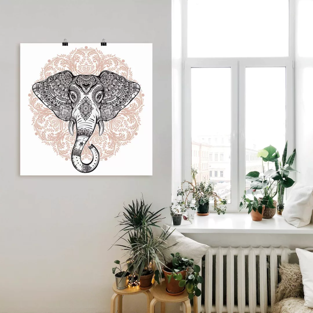 Artland Wandbild "Vintage Mandala Elefant", Wildtiere, (1 St.), als Leinwan günstig online kaufen