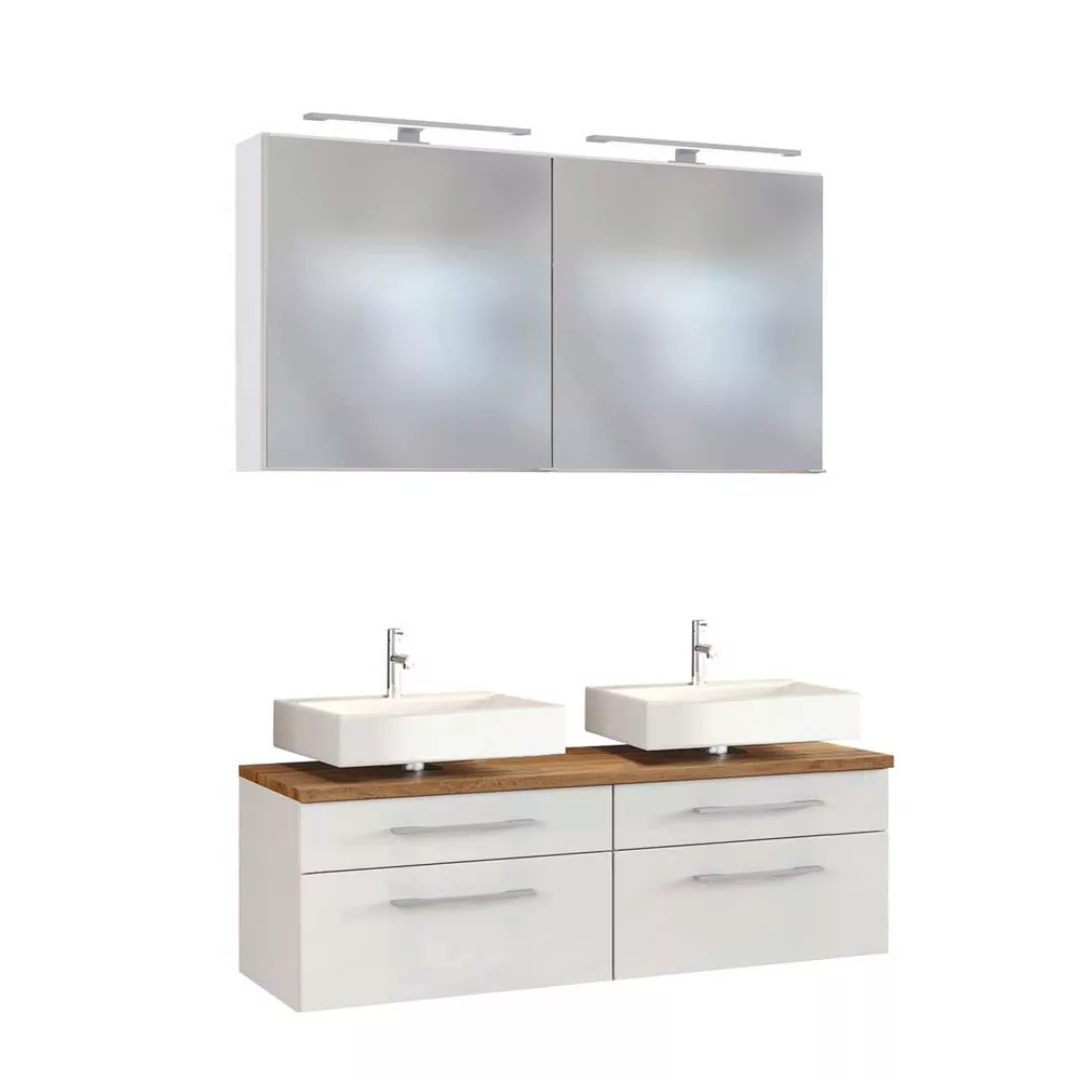 Doppelwaschtisch und Spiegel in Weiß und Wildeiche Dekor LED Beleuchtung (d günstig online kaufen