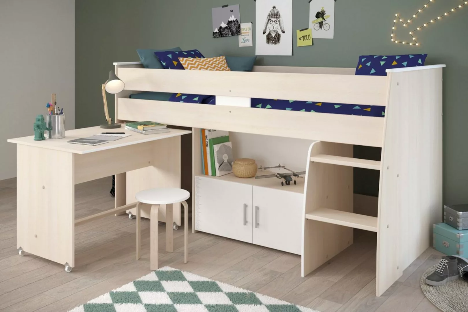 Parisot Hochbett Charly (Kinderbett mit Stauraum und Schreibtisch) kein Lat günstig online kaufen