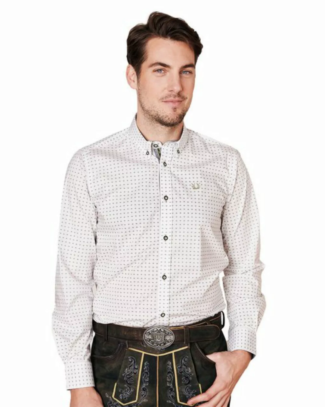 KRÜGER BUAM Trachtenhemd Trachtenhemd 'Johann' mit Muster 912467, Weiß Grü günstig online kaufen