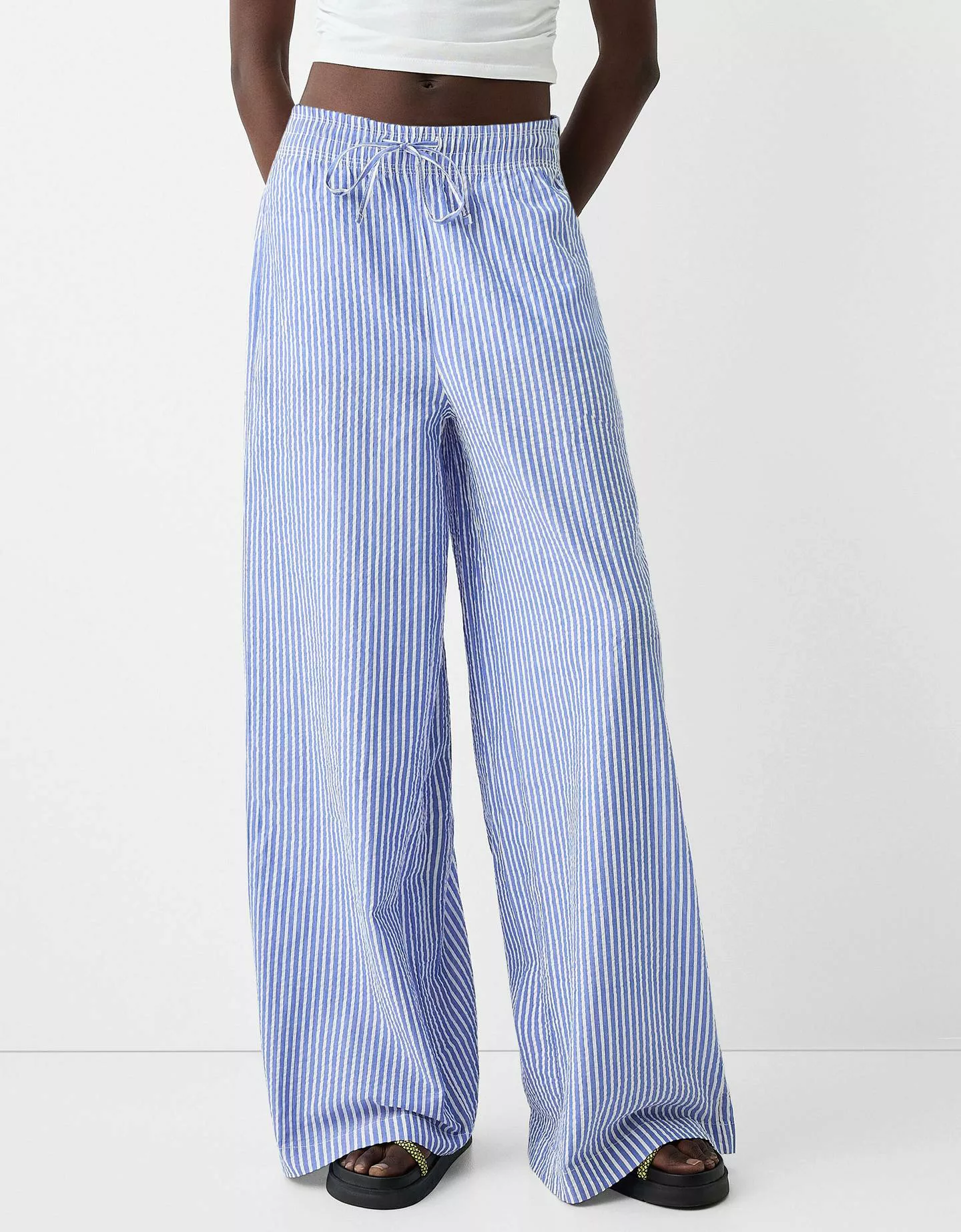 Bershka Wide-Leg-Hose Mit Streifen In Knitteroptik Damen Xs Blau günstig online kaufen