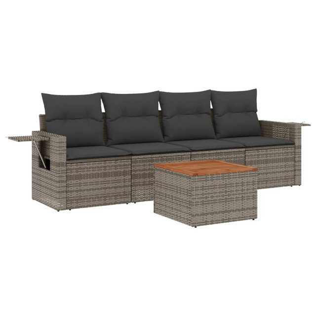 vidaXL Sofaelement 5-tlg. Garten-Sofagarnitur mit Kissen Grau Poly Rattan ( günstig online kaufen