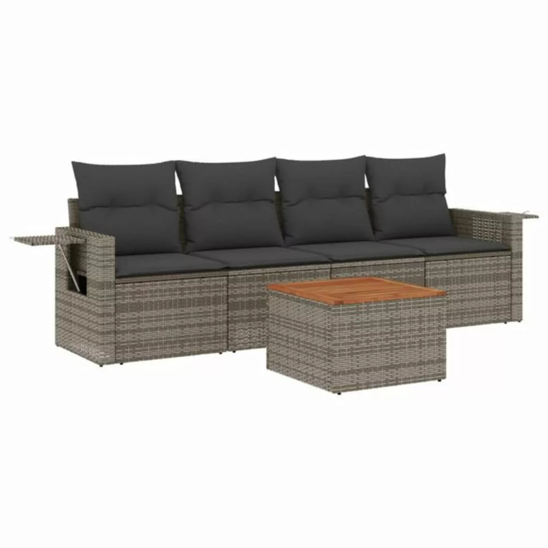 vidaXL Sofaelement 5-tlg. Garten-Sofagarnitur mit Kissen Grau Poly Rattan ( günstig online kaufen