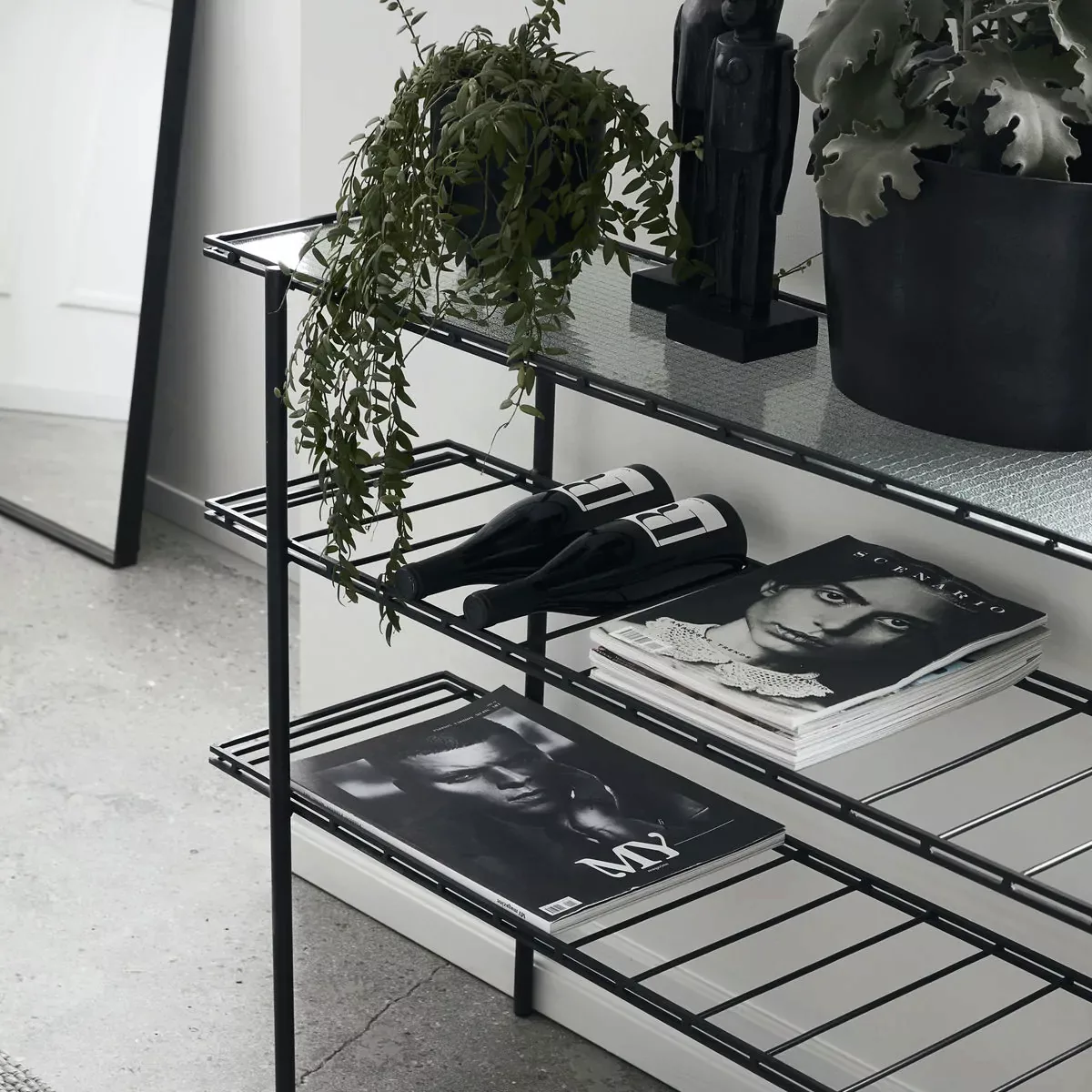 Konsole Tisch Gany aus Glas und Eisen in Schwarz günstig online kaufen
