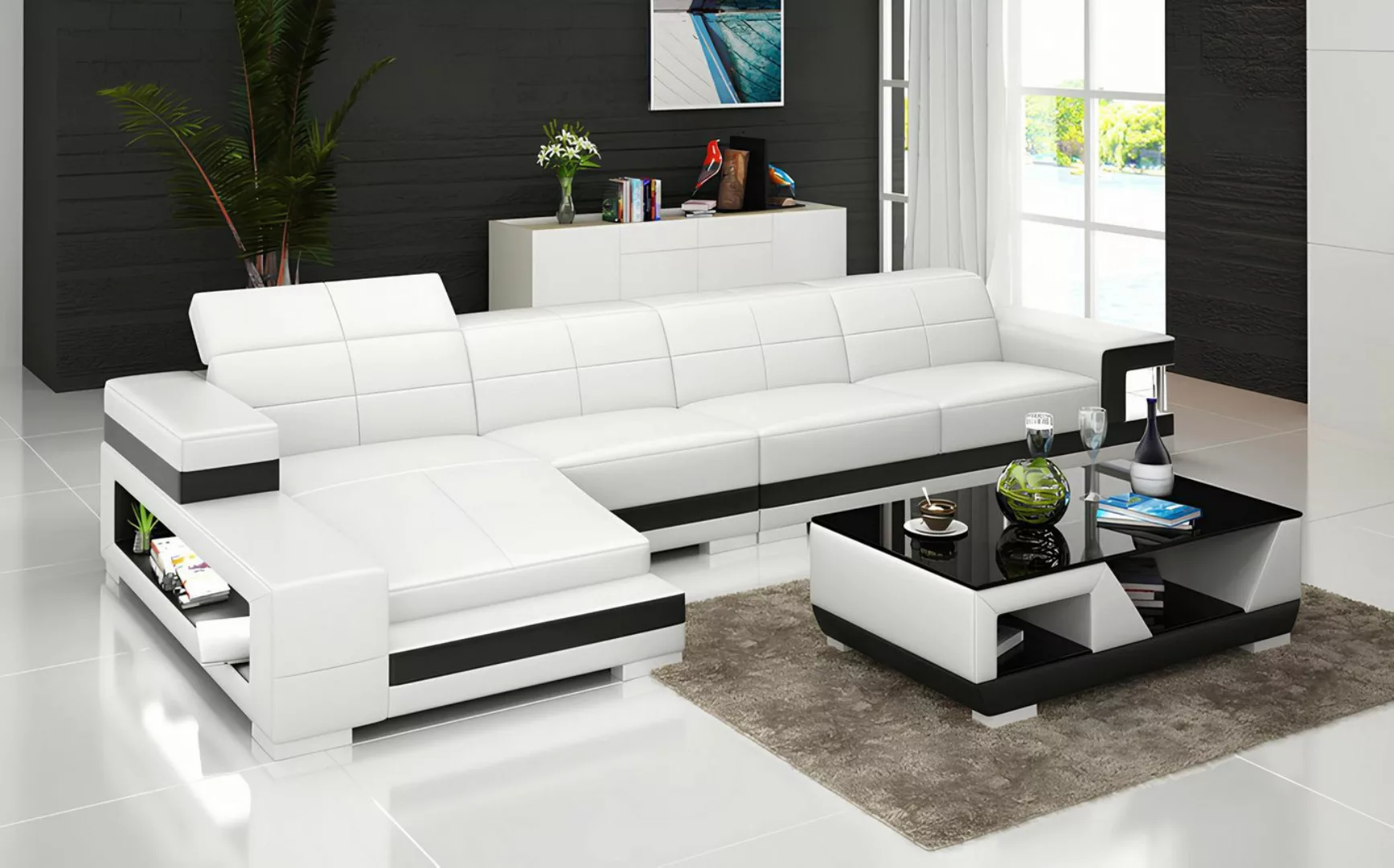 Xlmoebel Ecksofa Modernes Ledersofa mit USB-Anschluss für Wohnlandschaft in günstig online kaufen