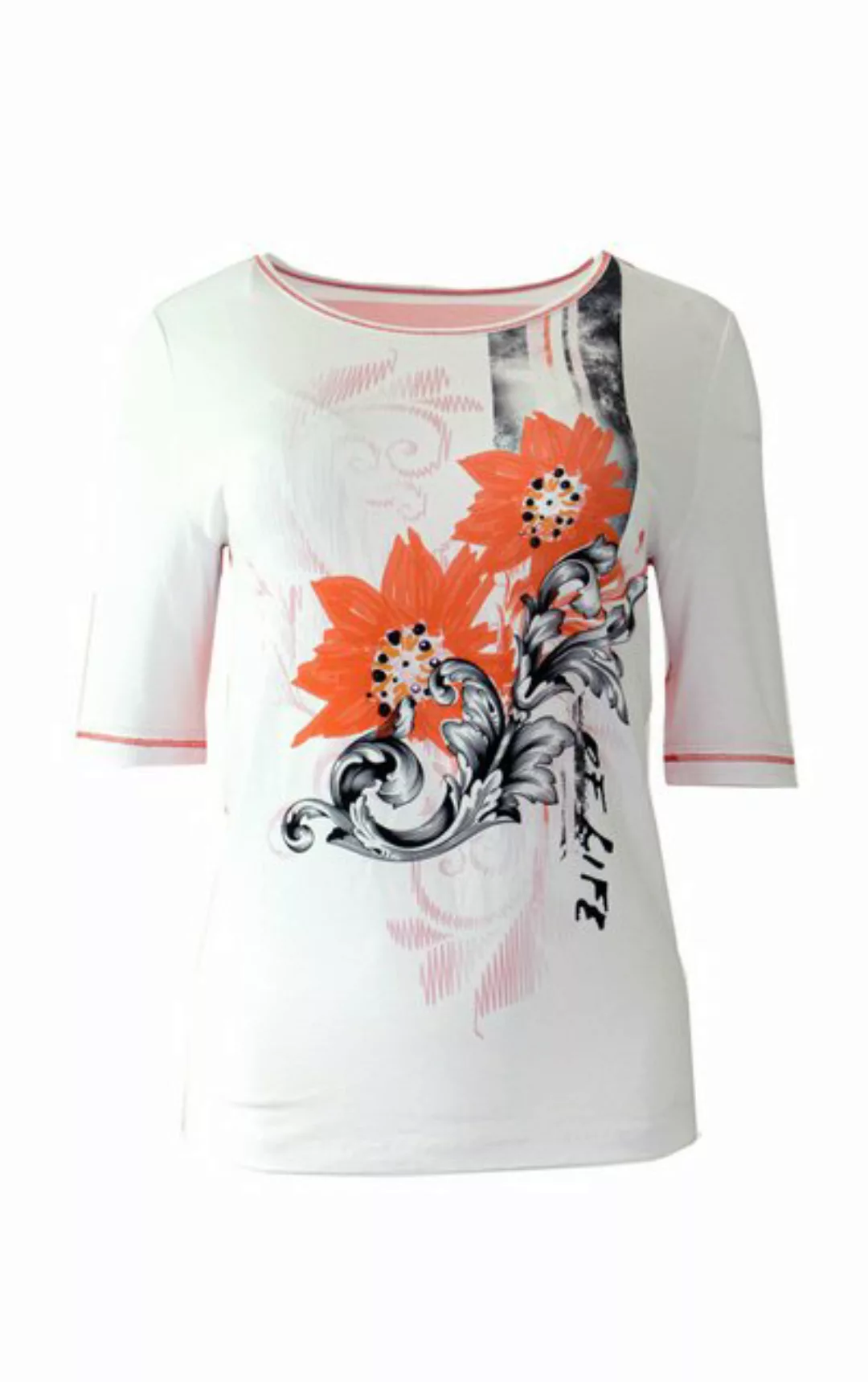 Passioni Print-Shirt T-Shirt mit Blumenprint und Nieten Details mit Streife günstig online kaufen