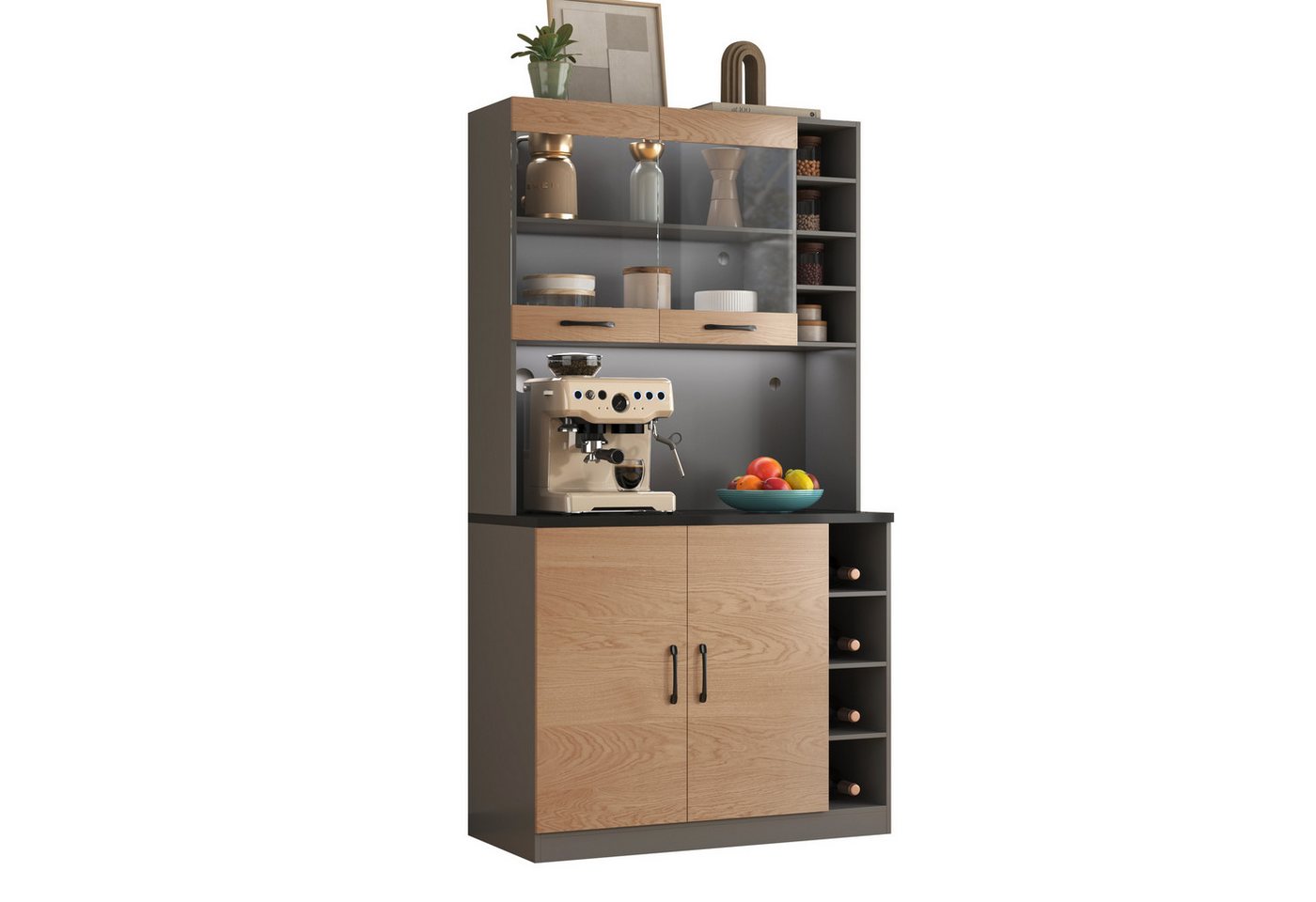 Ulife Küchenbuffet Küchenschrank aus Holz mit LED und viel Platz für Mikrow günstig online kaufen