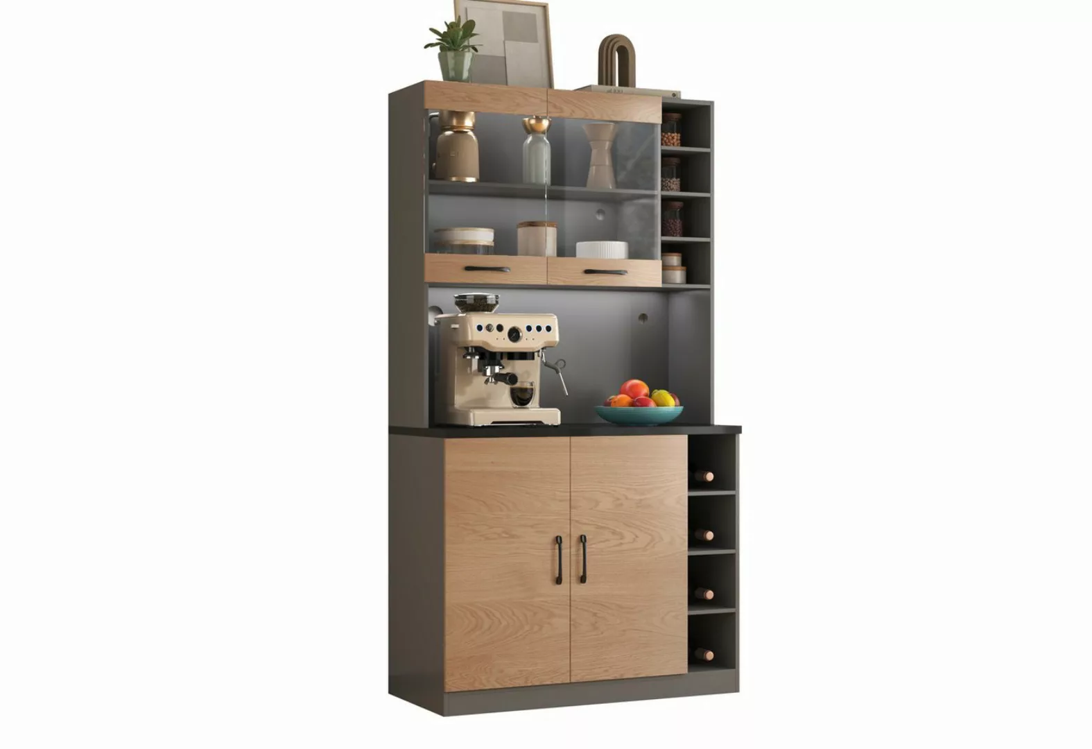 Celya Küchenbuffet Küchen-Highboard aus Holz Buffet mit LED-Ambiente-Beleuc günstig online kaufen